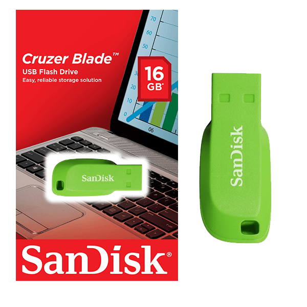 SanDisk 16GB Cruzer Blade USB 2.0 Flash Drive (Green)