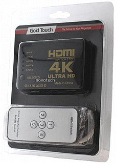 מתג 5 כניסות HDMI 4K ליציאה אחת עם שלט אלחוטי - Gold Touch מדגם E-HDMI-SW-4K-5
