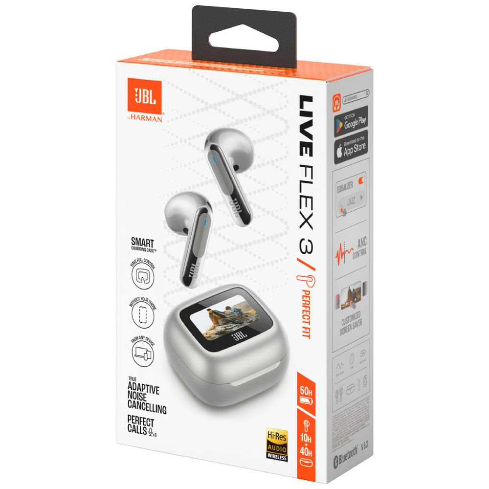אוזניות אלחוטיות TW + ביטול רעשים JBL LIVE FLEX3 – כסוף