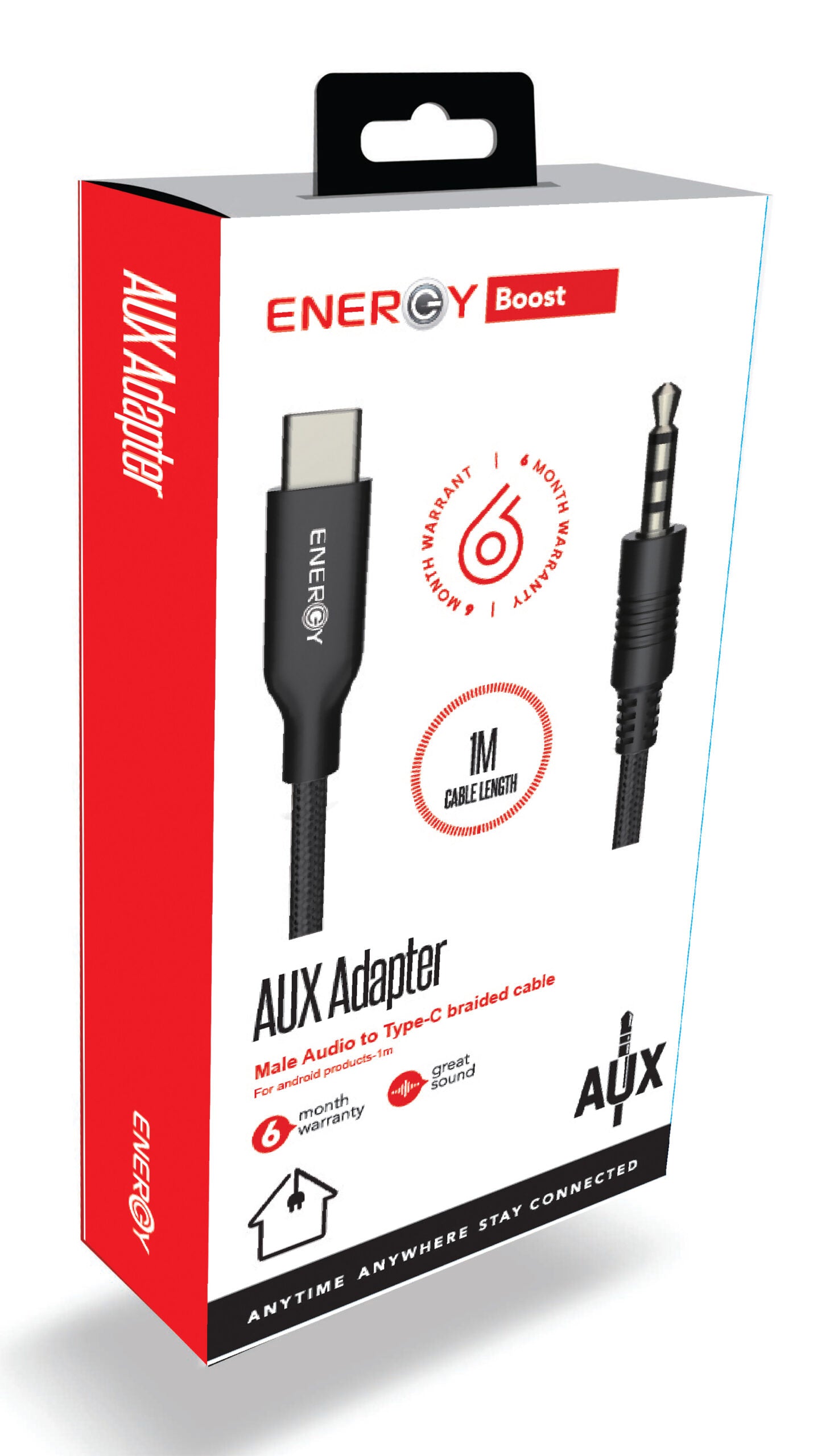 כבל Aux male ל- Type-C 1M, ENERGY