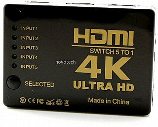 מתג 5 כניסות HDMI 4K ליציאה אחת עם שלט אלחוטי - Gold Touch מדגם E-HDMI-SW-4K-5