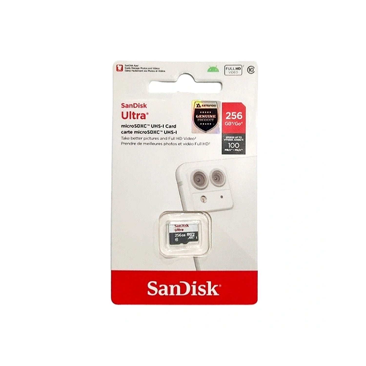 כרטיס זיכרון SanDisk Ultra microSDHC 256GB 100MB/s Class 10 UHS-I - חמש שנות אחריות ע"י היבואן הרשמי